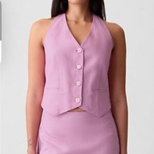 Linen Blend Chic Pink Halter Vest